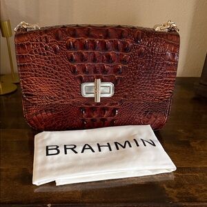 Brahmin Rosalie pecan Melbourne Crocodile Embossed Leather Shoulder Bag